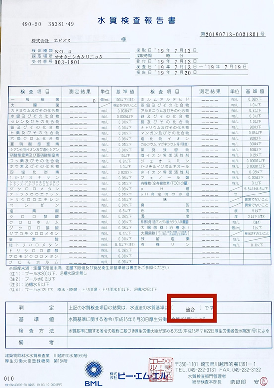 大谷歯科クリニック 水質検査報告書